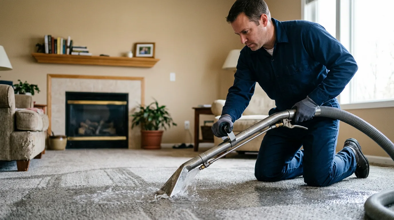Water damage restoration technician working near Albion, IN
